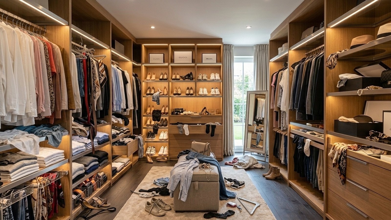 Mesmo closet antes da organização — Antes bagunçado